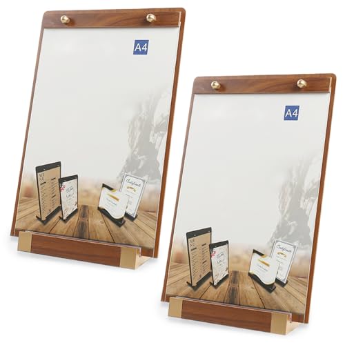 Mafagwre 2 Stück Kartenhalter Aus Holz, A4/A5 Klemmbrett Aus Holz,Menühalter Aus Holz Für Restaurants, A4 Ständer Tischaufsteller Aufsteller, Klemmbrett Aus Massivem Hartholz Mit Ständer, (A4) von Mafagwre