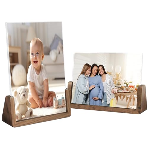 Mafagwre 2er Set Holz Bilderrahmen 13x18 cm, Mit Walnusssockel und Klarem Acrylrahmen, Bilderrahmen Set Holz Fotorahme Portraitrahmen für Tischplatte (Horizontal+Vertikal) von Mafagwre