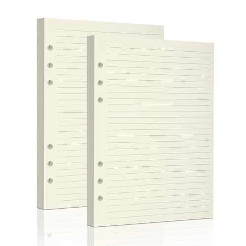 A5 linierte Nachfüllblätter für 6-Loch-Ordner, 2 Packungen lose Blätter, Planer-Einlagen (beige liniert, 160 Blatt, A5) von Mafeigu
