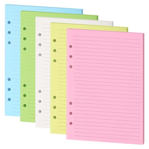 Liniertes Nachfüllpapier, bunt liniert, Tagebuchfüller für 6-Ringbuch, A5-Planer-Einsätze, 5 Farben, 120 g/m² dickes loses Papier, 50 Blatt/100 Seiten (bunt liniert, A5) von Mafeigu
