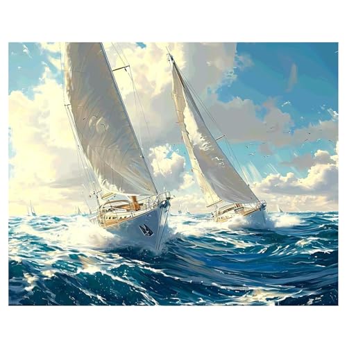 Mafenr Art Malen nach Zahlen, für Erwachsene, Segelboot, Malen nach Zahlen, für Dekoration und Geschenke, ohne Rahmen (40 x 50 cm) von Mafenr Art