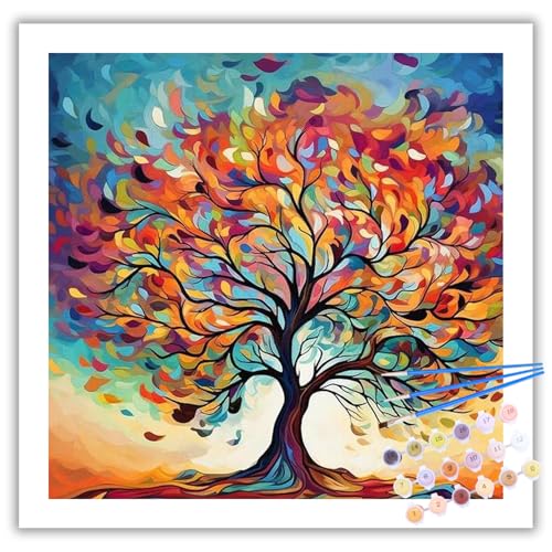 Malen Nach Zahlen Erwachsene, DIY Baum Paint by Numbers Adult, Malen Nach Zahlen Set für Geschenk und Heim Dekoration 40×40cm Ohne Rahmen von Mafenr Art