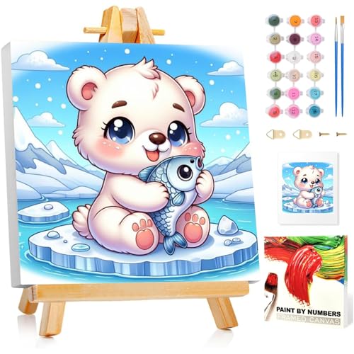 Malen Nach Zahlen Kinder mit Rahmen, Eisbär Malen Nach Zahlen ab 5 6 7 8 9 10 Jahre Mädchen und Junge, Paint by Numbers für Geschenke und Wand Dekoration 20x20 cm Mit Staffelei Malen Nach Zahlen Kinder mit Rahmen, Eisbär Malen Nach Zahlen ab 5 6 7 8 9 10 Jahre Mädchen und Junge, Paint by Numbers für Geschenke und Wand Dekoration 20x20 cm Mit Staffelei von Mafenr Art
