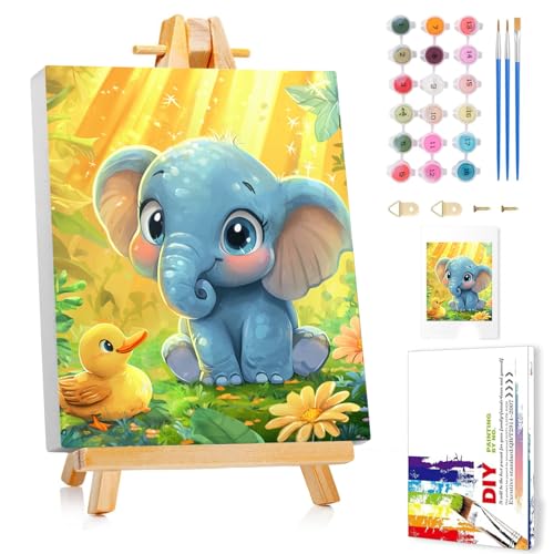 Malen Nach Zahlen Kinder mit Rahmen, Elefant Malen Nach Zahlen ab 5 6 7 8 9 10 Jahre Mädchen und Junge, Paint by Numbers für Geschenke und Wand Dekoration (24x30cm) Mit Staffelei von Mafenr Art
