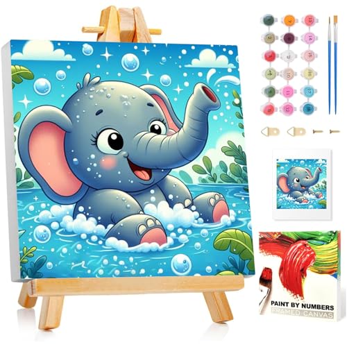 Malen Nach Zahlen Kinder mit Rahmen, Elefant Malen Nach Zahlen ab 5 6 7 8 9 10 Jahre Mädchen und Junge, Paint by Numbers für Geschenke und Wand Dekoration 20x20 cm Mit Staffelei Malen Nach Zahlen Kinder mit Rahmen, Elefant Malen Nach Zahlen ab 5 6 7 8 9 10 Jahre Mädchen und Junge, Paint by Numbers für Geschenke und Wand Dekoration 20x20 cm Mit Staffelei von Mafenr Art