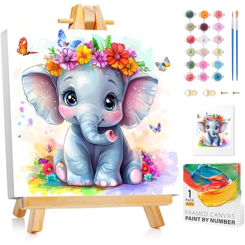 Malen Nach Zahlen Kinder mit Rahmen, Elefant Malen Nach Zahlen ab 5 6 7 8 9 10 Jahre Mädchen und Junge, Paint by Numbers für Geschenke und Wand Dekoration 20x20cm Mit Staffelei Malen Nach Zahlen Kinder mit Rahmen, Elefant Malen Nach Zahlen ab 5 6 7 8 9 10 Jahre Mädchen und Junge, Paint by Numbers für Geschenke und Wand Dekoration 20x20cm Mit Staffelei von Mafenr Art