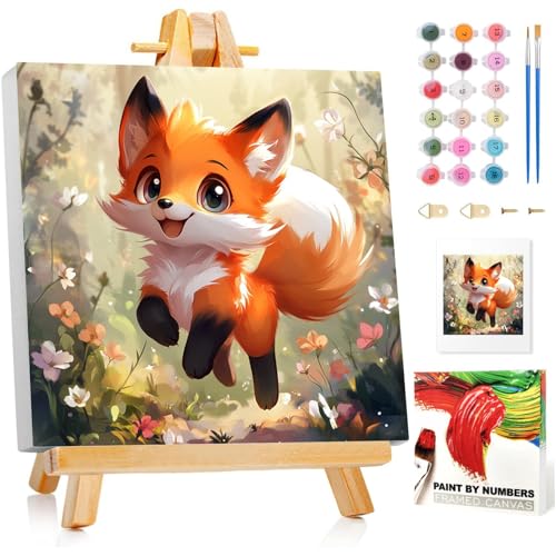 Malen Nach Zahlen Kinder mit Rahmen, Fuchs Malen Nach Zahlen ab 5 6 7 8 9 10 Jahre Mädchen und Junge, Paint by Numbers für Geschenke und Wand Dekoration (20x20cm) Mit Staffelei von Mafenr Art