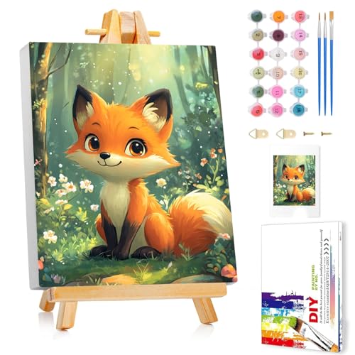 Malen Nach Zahlen Kinder mit Rahmen, Fuchs Malen Nach Zahlen ab 5 6 7 8 9 10 Jahre Mädchen und Junge, Paint by Numbers für Geschenke und Wand Dekoration (24x30cm) Mit Staffelei von Mafenr Art