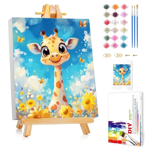 Malen Nach Zahlen Kinder mit Rahmen, Giraffe Malen Nach Zahlen ab 5 6 7 8 9 10 Jahre Mädchen und Junge, Paint by Numbers für Geschenke und Wand Dekoration (24x30cm) Mit Staffelei von Mafenr Art