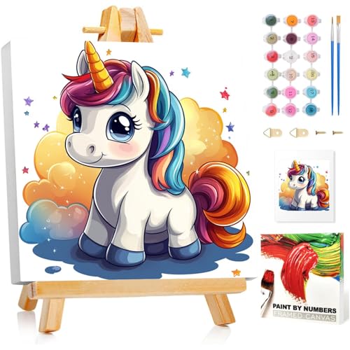 Malen Nach Zahlen Kinder mit Rahmen, Karikatur Malen Nach Zahlen ab 5 6 7 8 9 10 Jahre Mädchen und Junge, Paint by Numbers für Geschenke und Wand Dekoration (20x20cm) Mit Staffelei von Mafenr Art