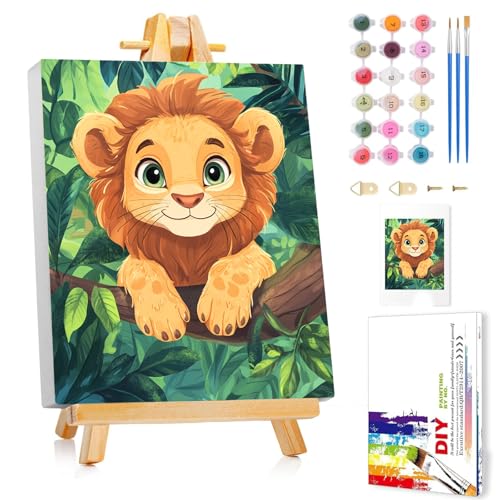 Malen Nach Zahlen Kinder mit Rahmen, Löwe Malen Nach Zahlen ab 5 6 7 8 9 10 Jahre Mädchen und Junge, Paint by Numbers für Geschenke und Wand Dekoration (24x30cm) Mit Staffelei von Mafenr Art