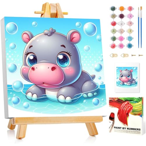 Malen Nach Zahlen Kinder mit Rahmen, Nilpferd Malen Nach Zahlen ab 5 6 7 8 9 10 Jahre Mädchen und Junge, Paint by Numbers für Geschenke und Wand Dekoration 20x20 cm Mit Staffelei Malen Nach Zahlen Kinder mit Rahmen, Nilpferd Malen Nach Zahlen ab 5 6 7 8 9 10 Jahre Mädchen und Junge, Paint by Numbers für Geschenke und Wand Dekoration 20x20 cm Mit Staffelei von Mafenr Art