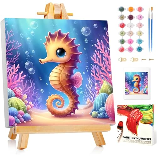Malen Nach Zahlen Kinder mit Rahmen, Seepferdchen Malen Nach Zahlen ab 5 6 7 8 9 10 Jahre Mädchen und Junge, Paint by Numbers für Geschenke und Wand Dekoration 20x20 cm Mit Staffelei Malen Nach Zahlen Kinder mit Rahmen, Seepferdchen Malen Nach Zahlen ab 5 6 7 8 9 10 Jahre Mädchen und Junge, Paint by Numbers für Geschenke und Wand Dekoration 20x20 cm Mit Staffelei von Mafenr Art