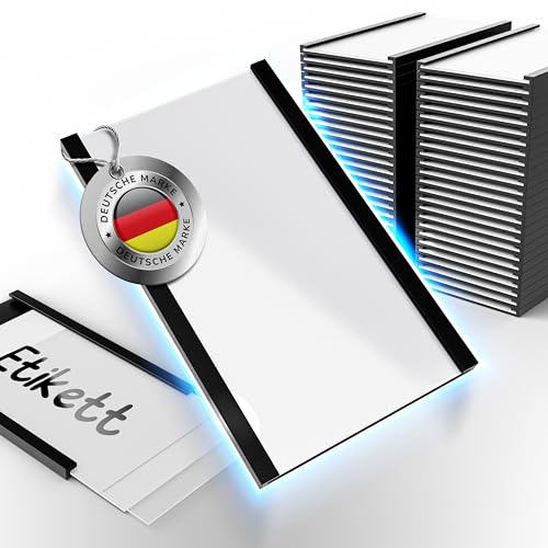 Magnetische Etikettenhalter - 50 Stk. Magnet Etiketten beschreibbar 30x50mm - Etikettenhalter magnetisch mit beschreibbaren Einstecketiketten - Magnet Etiketten Halter für Regale Werkstätten & Büro von MagWerk