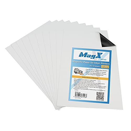Bedruckbare Magnetfolien, glänzendes Inkjet-Druckpapier, A4, weiß, Design & Druck, Magnetfolien, Magnetpapier für Inkjet-Drucker, 10 Bögen von MagX