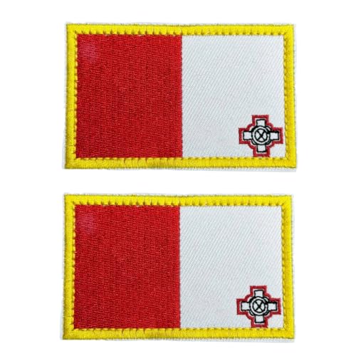 MagaPro 2 x Malta-Aufnäher, Malta-Flagge, bestickt, für Rucksäcke, Mützen, Jacken, Hosen, Haken und Schlaufe von MagaPro