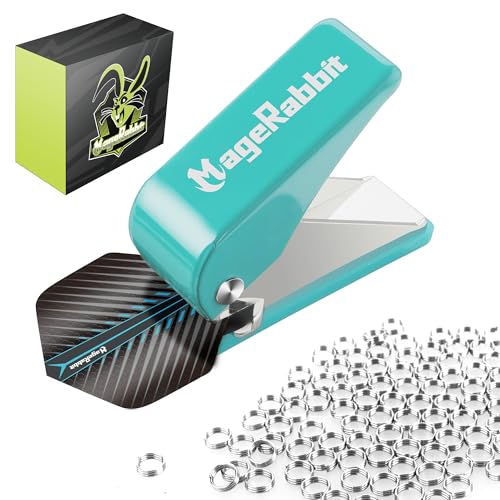 MageRabbit Dart Flight Locher mit 100 Metall-O-Ringen, dart zubehör,Dart Werkzeuge,Flügel-Lochzange für Darts， Robuste Metall-Lochzange für präzises Stanzen von Dartflügeln (Blau) von MageRabbit