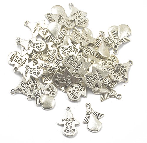 Anhänger in Engelform, mit Gravur „Made for an Angel“, zur Schmuckherstellung, silberfarben, 50 Stück Anhänger in Engelform, mit Gravur „Made for an Angel“, zur Schmuckherstellung, silberfarben, 50 Stück von MagiDeal