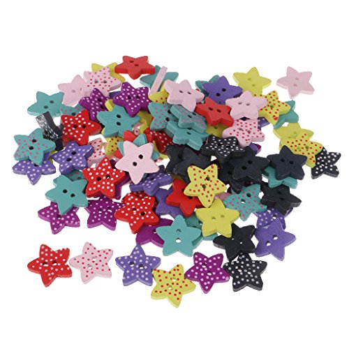 MagiDeal 100pcs Sterne Holzknöpfe Bunte Kinderknöpfe Knöpfe Bastelknöpfe Scrapbooking Kinder Kleidung Deko von MagiDeal