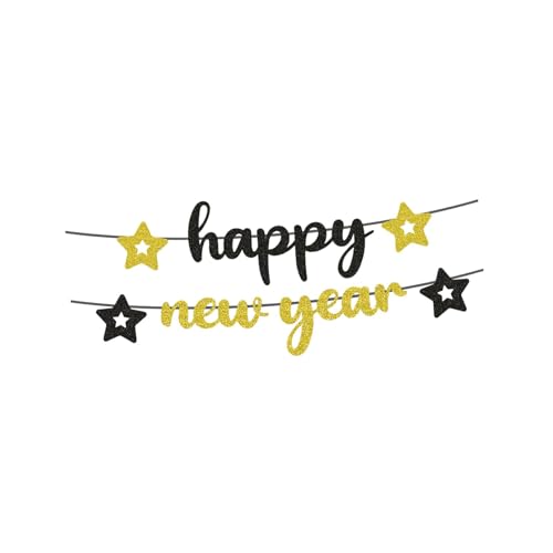 MagiDeal Banner „Happy New Year“, Banner für die, und Gold, Fotografie, Wimpelkette aus Papier zum Aufhängen für die Haustür der Eve Home Party, Style B von MagiDeal