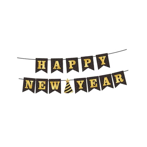 MagiDeal Banner „Happy New Year“, Banner für die, und Gold, Fotografie, Wimpelkette aus Papier zum Aufhängen für die Haustür der Eve Home Party, Style C von MagiDeal