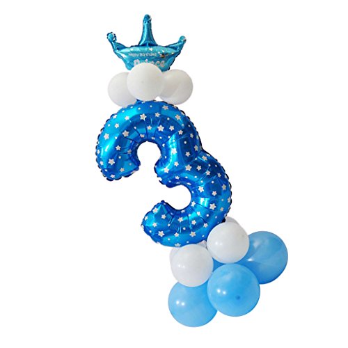 MagiDeal Folienballon Zahlenballon Latexballon Blau Riesenzahl Luftballon Baby Dusche Party Kindergeburtstag Deko, Nummer 3 von MagiDeal