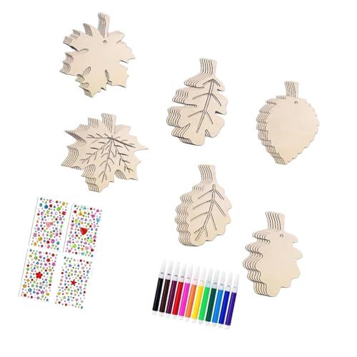 MagiDeal Herbstbaumschmuck, Erntedankfest-Ornament, DIY-Festival-Bastelarbeiten, unvollendete Herbst-Bauernhaus-Blätter geformte Holzscheiben, Style A von MagiDeal