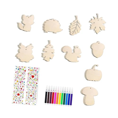 MagiDeal Herbstbaumschmuck, Erntedankfest-Ornament, DIY-Festival-Bastelarbeiten, unvollendete Herbst-Bauernhaus-Blätter geformte Holzscheiben, Style B von MagiDeal