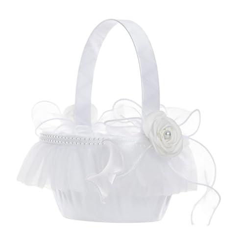 MagiDeal Satin-Blumenkorb Fariy Hochzeitskorb Foto-Requisiten Duschtisch Hochzeitszubehör Zeremonie mit Perlen Hochzeit Blumenkörbe, 15cmx20cm von MagiDeal