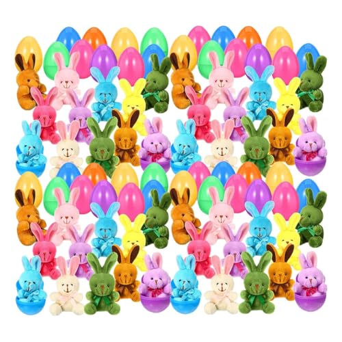 MagiDeal Vorgefüllte Ostereier mit Plüsch -Spielsachen, Korbdose Füllstoffe Geschenk präsent Stofftiere Kaninchen für Kinder Erwachsene , 48 Stück von MagiDeal