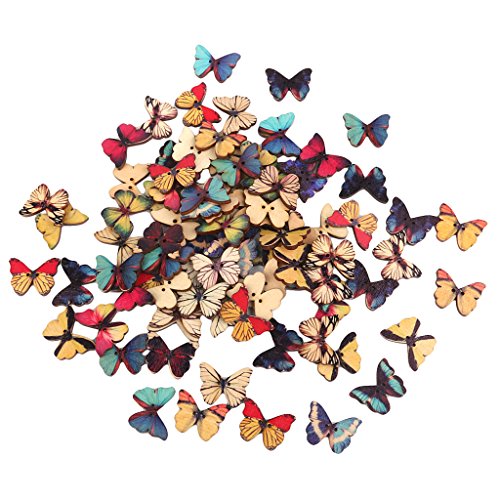Bunte Schmetterlingsknöpfe aus Holz, zum Aufnähen, zum Aufnähen, ca. 100 Stück von MagiDeal