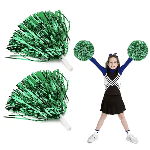 MagiSel 2 Stück Cheerleader Pompons, Pompoms Cheerleading, Cheerleader Pompons Pom Poms Cheerleading mit Bunten Pompons Cheerleader mit Stiel für Sportveranstaltungen Schule Spiele Tanzpartys (Grün) von MagiSel