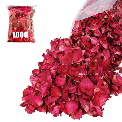 Blütenkonfetti Hochzeit 100g, Natürliche Getrocknete Rosenblätter Biologisch Konfetti Rose, Blume Trockene Rote Rose Blütenblätter, für Fußbad Körperbad Spa Hochzeit Konfetti Heimduft DIY Handwerk von MagiSel