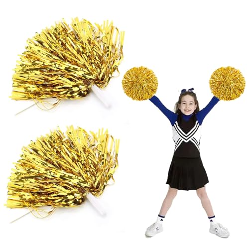 2 Stück Cheerleader Pompons, Pompoms Cheerleading, Cheerleader Pompons Pom Poms Cheerleading mit Bunten Pompons Cheerleader mit Stiel für Sportveranstaltungen Schule Spiele Tanzpartys (Gold) 2 Stück Cheerleader Pompons, Pompoms Cheerleading, Cheerleader Pompons Pom Poms Cheerleading mit Bunten Pompons Cheerleader mit Stiel für Sportveranstaltungen Schule Spiele Tanzpartys (Gold) von MagiSel