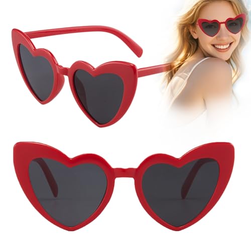 MagiSel Herzbrille, Herz Sonnenbrille, Partybrille, Herzform Brille, Mode Rave Party Dress Up Brille, Herzbrille Rot, Hippie Brille Herz, Party Zubehör für Strandparty, Hochzeit, Karneval, Halloween von MagiSel