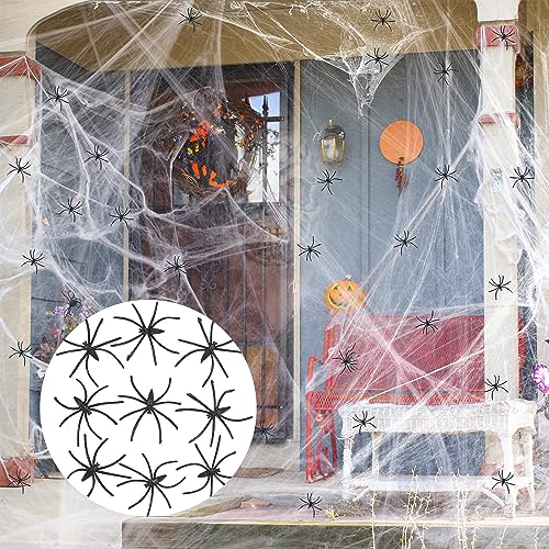 MagiSel Spinnennetz 100g Dehnbares Spinnennetz & 40 Kunststoffspinnen Halloween Dekoration für Outdoor, Indoor, Gruselszene, Partyzubehör - Weiß von MagiSel