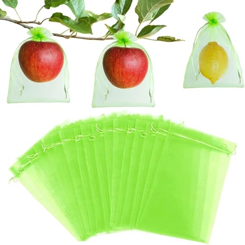 Trauben Schutzbeutel 20 Stück, 20x15cm, Obst Schutzbeutel Organzabeutel mit Zugband, Schutzbeute Garten Netzbeutel Schützen Weintrauben vor Wespen Kirschessigfliege und Vögel (Grün) von MagiSel