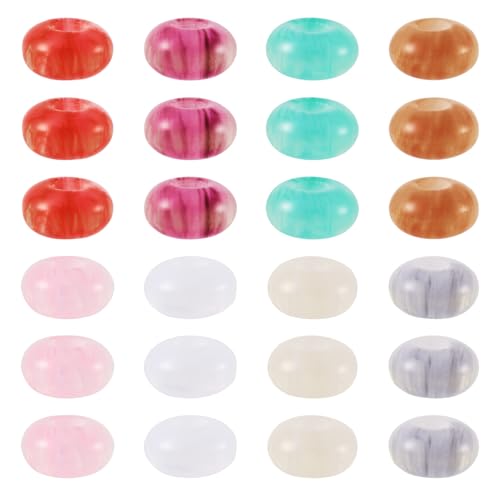 Magibeads 100 Stück europäische Harz-Perlen mit großem Loch, gemischte Farben, Rondelle-Abstandshalter für DIY-Charm-Armbänder, Schmuckherstellung, Loch: 5 mm von Magibeads