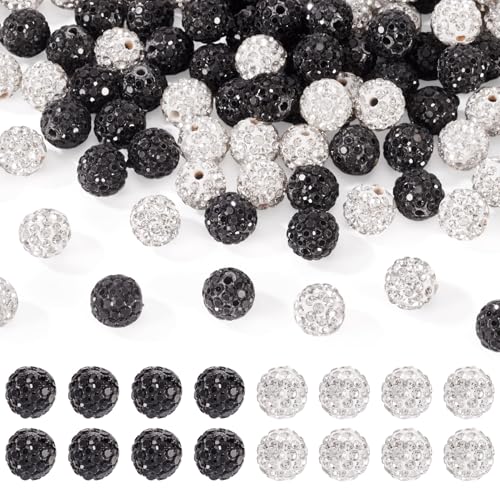 Magibeads 100 x Strass-Baseball-Halsketten-Perlen, 10 mm, Kristall-Disco-Kugel, Polymer-Ton, Abstandshalter, Perlen für Bastelarbeiten, Schlüsselanhänger, Schmuckherstellung, Schwarz-Weiß Magibeads 100 x Strass-Baseball-Halsketten-Perlen, 10 mm, Kristall-Disco-Kugel, Polymer-Ton, Abstandshalter, Perlen für Bastelarbeiten, Schlüsselanhänger, Schmuckherstellung, Schwarz-Weiß von Magibeads
