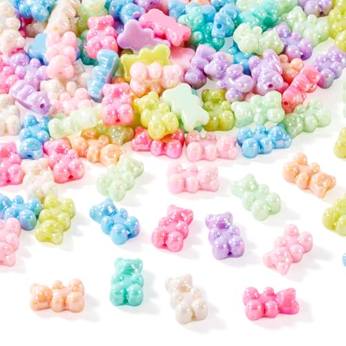 Magibeads 111 Stück sortierte Acryl-Gummibär-Perlen, zufällige künstliche Gummibärchen, niedliche Süßigkeiten-Tier-Kandi-Armbandperlen, AB-Farbe, flache Rückseite, Cabochons für Bastelarbeiten von Magibeads