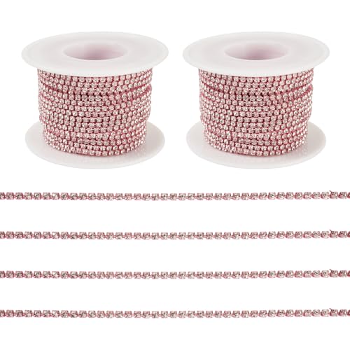 Magibeads 2 Rollen Strasssteine zum Basteln, 2 mm, Kristall-Strass-Bänder, Bastelkette, Eisenkette, Strass-Applikation für Kristallgirlanden, Kleidung, Hochzeitssträuße, Rosa von Magibeads