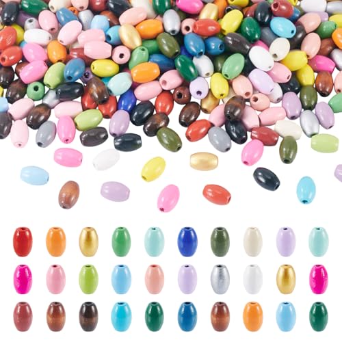 Magibeads 300 Stück lange, ovale Holzperlen, Makramee, Schima, Holzperlen, zufällige Farbe, lose Perlen-Abstandshalter für Bastelarbeiten, Girlanden, Schlüsselanhänger, Schmuckherstellung, Zubehör, 12 von Magibeads