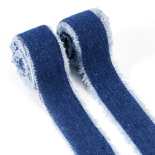Magibeads 4 Yards Polycotton Fransen Raw Edged Denim Ribbon 2.5 cm Winter Crafts Making Material Garment Accessories for DIY Christmas Necklace Bracelet Decorations Gift Wrap Package Dark Blue von Magibeads