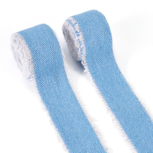 Magibeads 4 Yards Polycotton Fransen Raw Edged Denim Ribbon 2.5 cm Winter Crafts Making Material Garment Accessories for DIY Christmas Necklace Bracelet Decorations Gift Wrap Package Light Blue von Magibeads