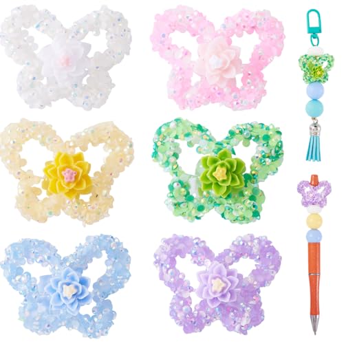 Magibeads 6 x Acryl-Perlen mit Schmetterlings-Motiv, groß, niedlich, mit Glitzer-Pailletten, Perlen-Abstandshalter für Perlenstifte, Schlüsselanhänger, Basteln, DIY, Frühlingsschmuckherstellung von Magibeads
