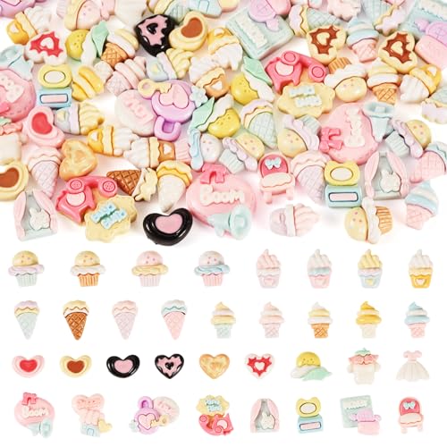 Magibeads 70 Stück Harz-Lebensmittel-Cabochons, niedliches Eis, Herz, Dessert, flache Rückseite, kein Loch, für Damen, Basteln, Schmuckherstellung, Scrapbooking, Verzierungen Magibeads 70 Stück Harz-Lebensmittel-Cabochons, niedliches Eis, Herz, Dessert, flache Rückseite, kein Loch, für Damen, Basteln, Schmuckherstellung, Scrapbooking, Verzierungen von Magibeads