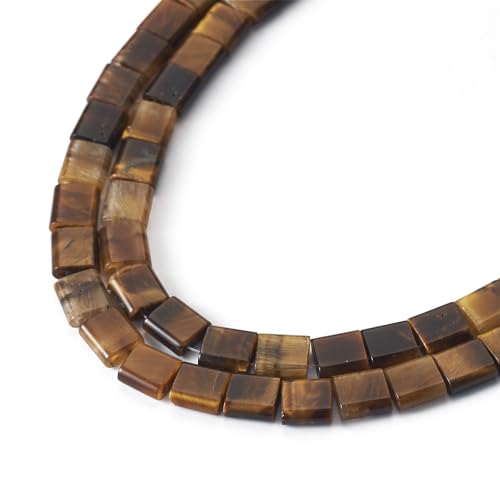 Magibeads 71 Stück 5,5 mm natürliche Tigeraugen-Tila-Perlen, quadratische Edelsteinperlen, ungefärbt, 2 Löcher, Rocailles-Perlen zum Basteln, mehrsträngig, elastische Armbänder von Magibeads