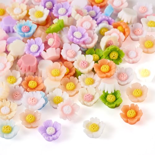 Magibeads 90 Stück 10 mm leuchtende Kunstharz-Blumen-Cabochons mit flacher Rückseite, kleine Gänseblümchen-Perlen für Nagelkunst, Frühlingsbasteln, DIY-Schmuckherstellung, Scrapbooking, Verzierungen von Magibeads