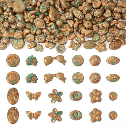 Magibeads Kandi-Perlen aus Acryl, Vintage-Stil, Schmetterling, Stern, Blatt, Blume, Tropfenform, würfelförmige Armbänder, Abstandshalter für Damen, Basteln, Handybänder, Schmuckherstellung, Goldgrün von Magibeads