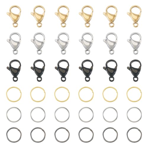 Magibeads Karabinerverschlüsse und offene Binderinge, 304 Edelstahl, 3 Farben, Schmuckherstellung, Zubehör-Set für selbstgemachte Halsketten, Armbänder, Ohrringe, Schmuckherstellung, Zubehör, 1 cm Magibeads Karabinerverschlüsse und offene Binderinge, 304 Edelstahl, 3 Farben, Schmuckherstellung, Zubehör-Set für selbstgemachte Halsketten, Armbänder, Ohrringe, Schmuckherstellung, Zubehör, 1 cm von Magibeads